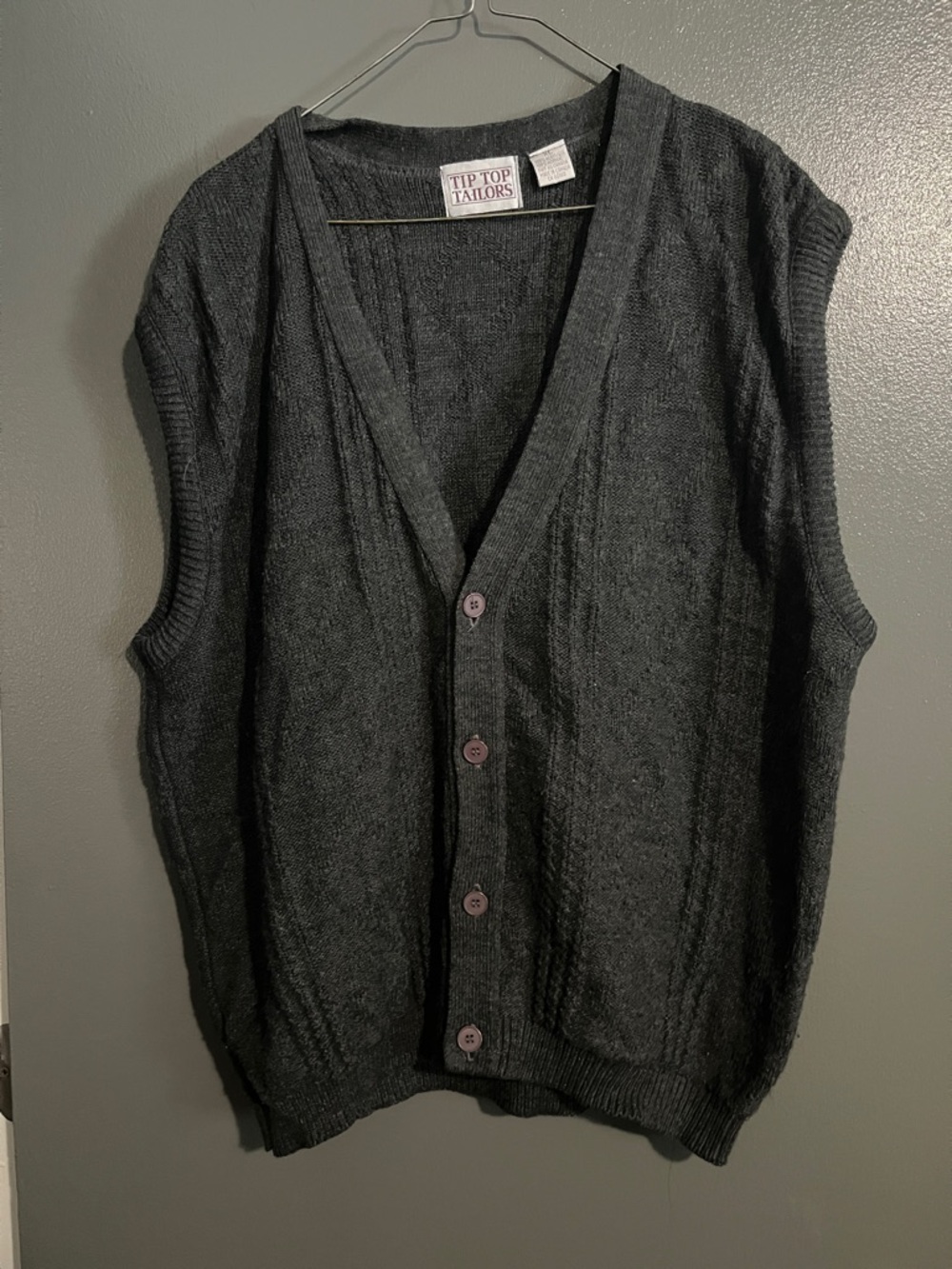 Vintage Men's Charcoal Gray Button-Front Sweater Vest
